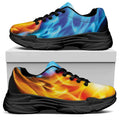 Red And Blue Fire Yin Yang Print Black Chunky Shoes