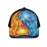 Red And Blue Fire Yin Yang Print Black Mesh Trucker Cap