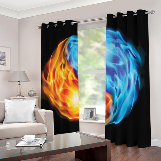 Red And Blue Fire Yin Yang Print Blackout Grommet Curtains