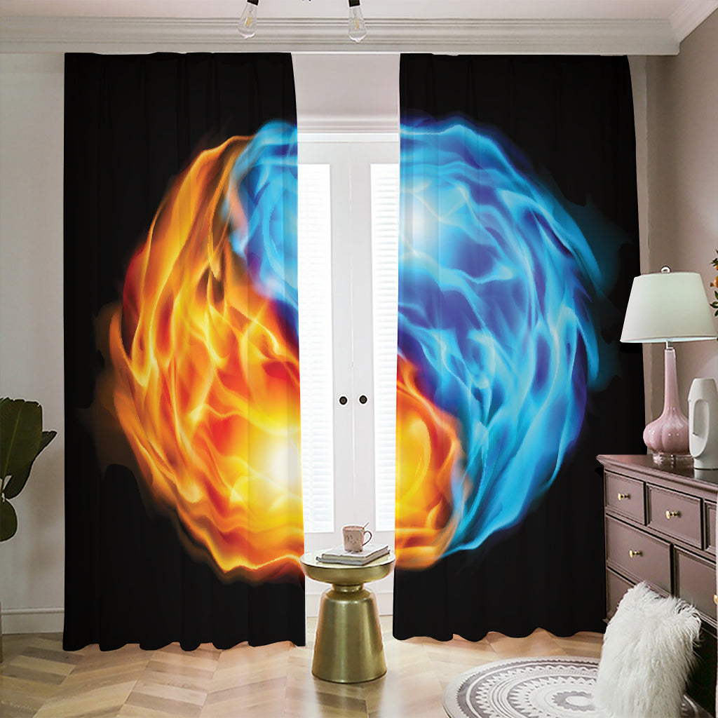 Red And Blue Fire Yin Yang Print Blackout Pencil Pleat Curtains