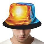 Red And Blue Fire Yin Yang Print Bucket Hat
