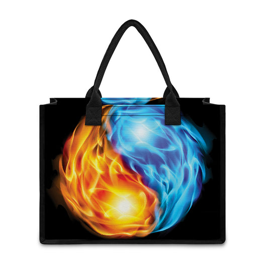 Red And Blue Fire Yin Yang Print Canvas Tote Bag