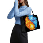 Red And Blue Fire Yin Yang Print Canvas Tote Bag