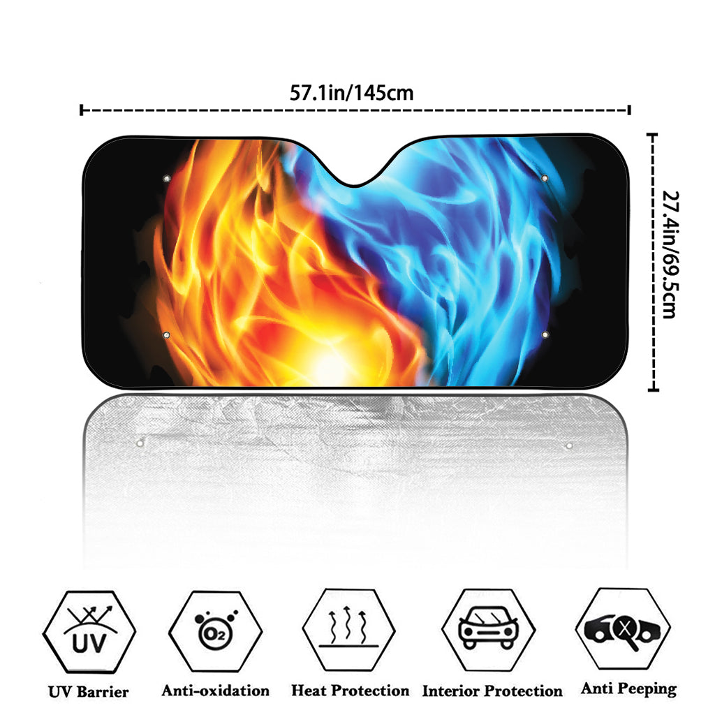 Red And Blue Fire Yin Yang Print Car Windshield Sun Shade
