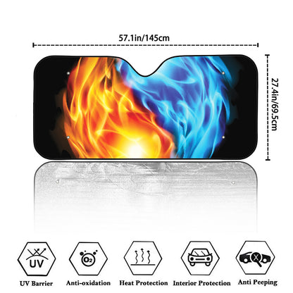 Red And Blue Fire Yin Yang Print Car Windshield Sun Shade