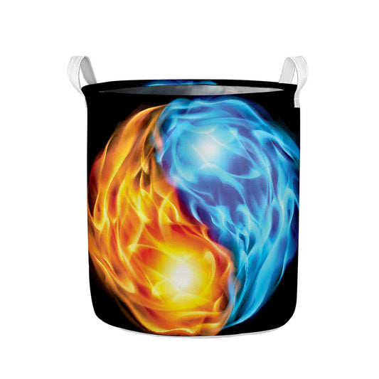 Red And Blue Fire Yin Yang Print Collapsible Laundry Basket