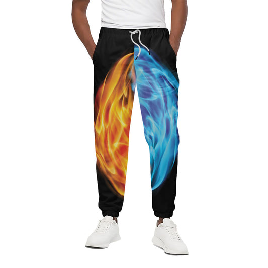 Red And Blue Fire Yin Yang Print Cotton Pants