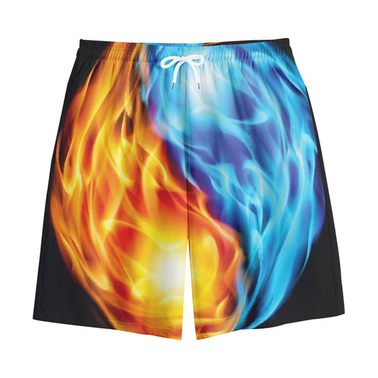 Red And Blue Fire Yin Yang Print Cotton Shorts