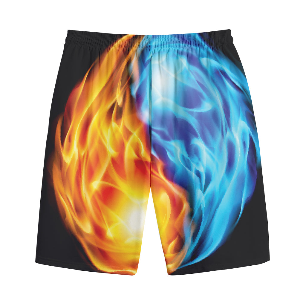 Red And Blue Fire Yin Yang Print Cotton Shorts