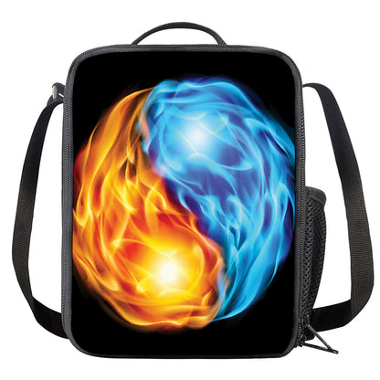 Red And Blue Fire Yin Yang Print Crossbody Lunch Bag