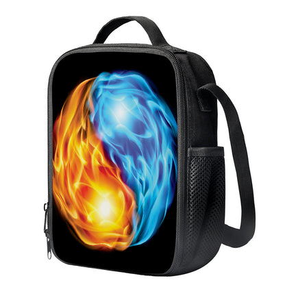 Red And Blue Fire Yin Yang Print Crossbody Lunch Bag