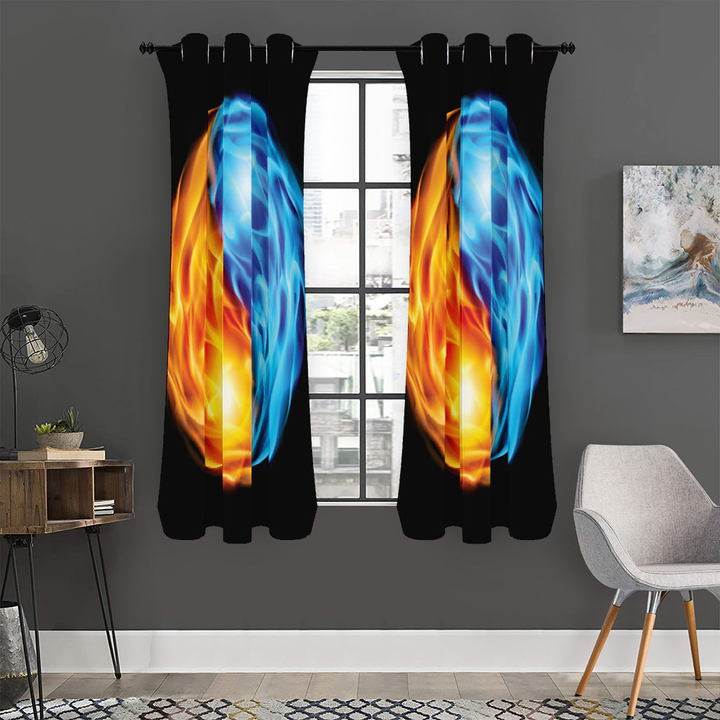 Red And Blue Fire Yin Yang Print Curtain