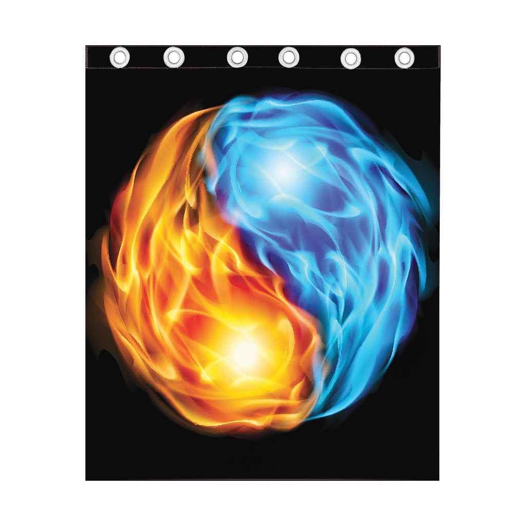 Red And Blue Fire Yin Yang Print Curtain