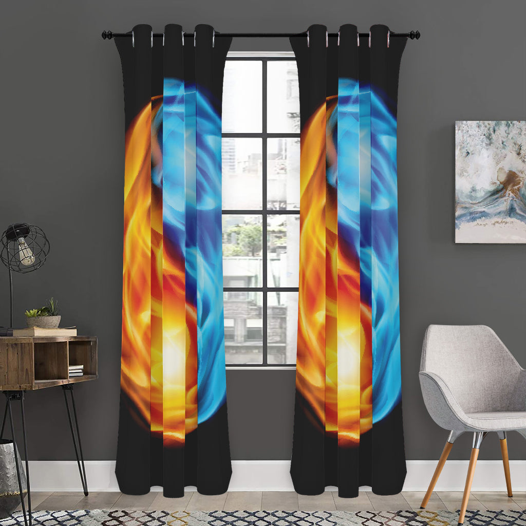 Red And Blue Fire Yin Yang Print Curtain
