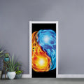 Red And Blue Fire Yin Yang Print Door Sticker