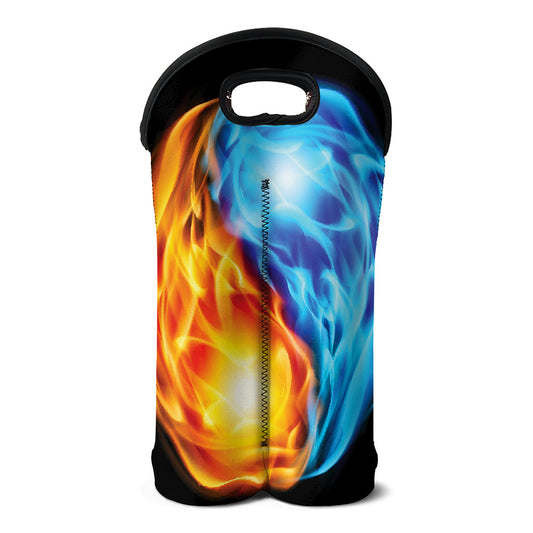 Red And Blue Fire Yin Yang Print Double Neoprene Wine Tote