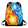 Red And Blue Fire Yin Yang Print Drawstring Backpack