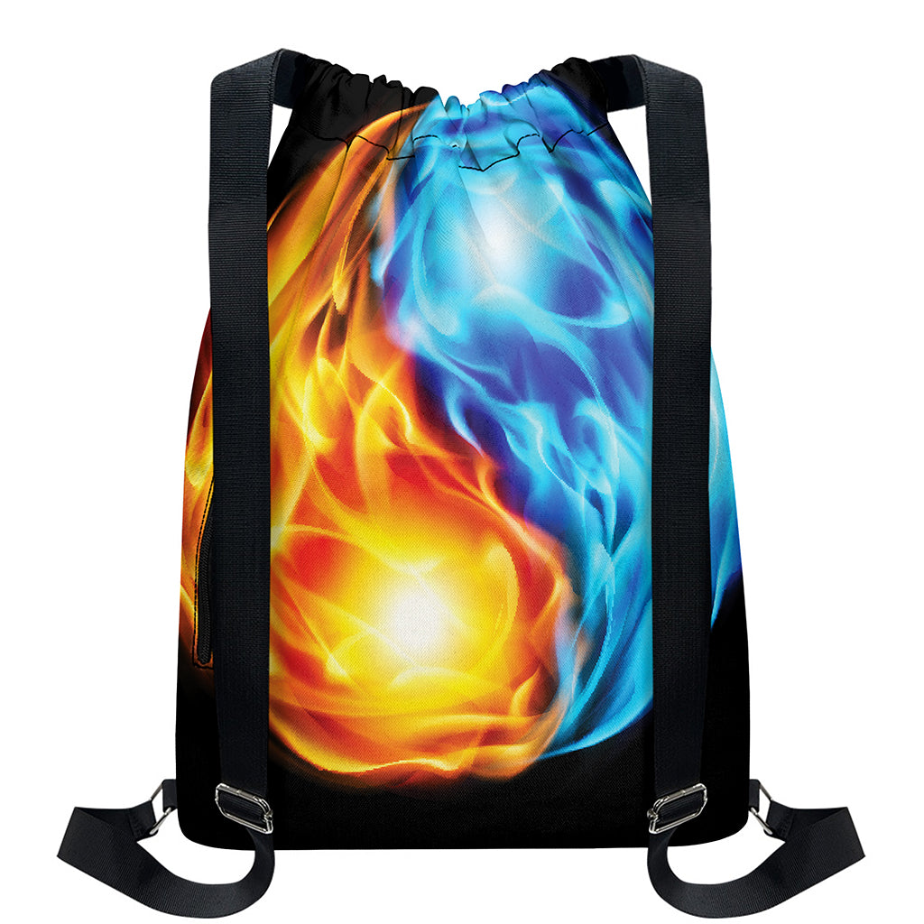 Red And Blue Fire Yin Yang Print Drawstring Backpack