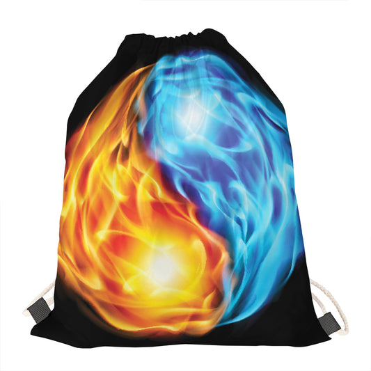 Red And Blue Fire Yin Yang Print Drawstring Bag