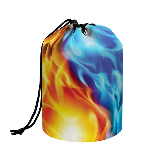 Red And Blue Fire Yin Yang Print Drawstring Makeup Bag