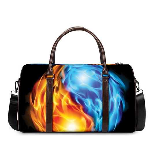 Red And Blue Fire Yin Yang Print Duffle Bag