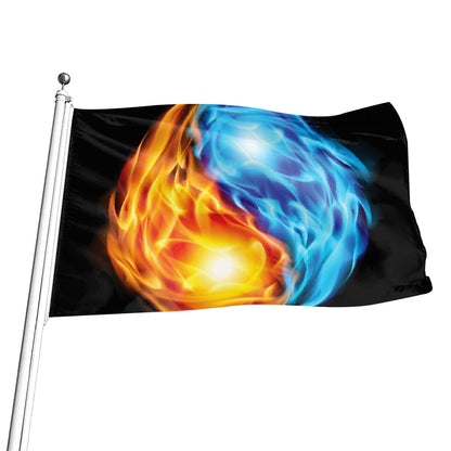 Red And Blue Fire Yin Yang Print Flag