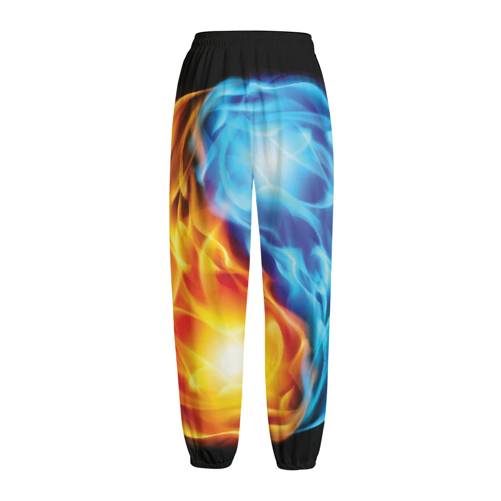Red And Blue Fire Yin Yang Print Fleece Lined Knit Pants