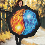 Red And Blue Fire Yin Yang Print Foldable Umbrella