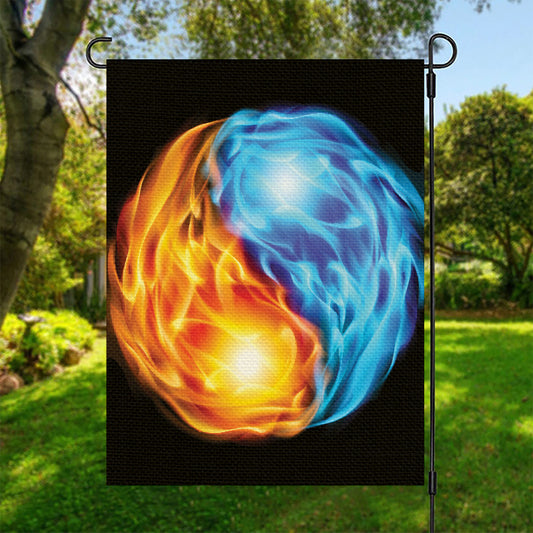 Red And Blue Fire Yin Yang Print Garden Flag