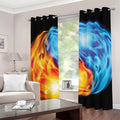 Red And Blue Fire Yin Yang Print Grommet Curtains