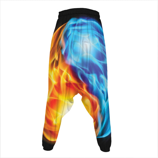 Red And Blue Fire Yin Yang Print Hammer Pants