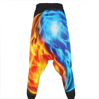 Red And Blue Fire Yin Yang Print Hammer Pants