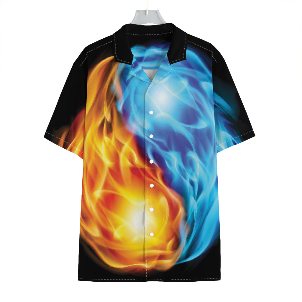 Red And Blue Fire Yin Yang Print Hawaiian Shirt