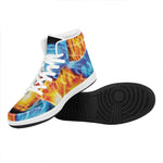 Red And Blue Fire Yin Yang Print High Top Leather Sneakers