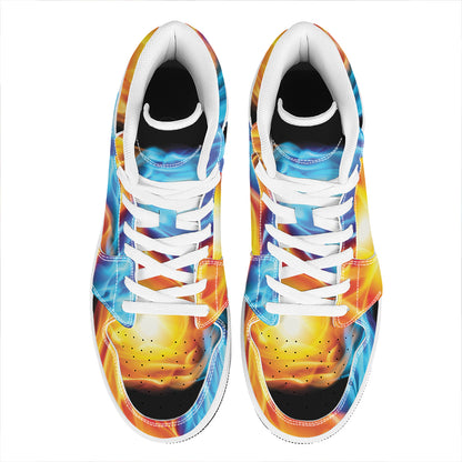 Red And Blue Fire Yin Yang Print High Top Leather Sneakers