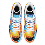 Red And Blue Fire Yin Yang Print High Top Leather Sneakers