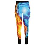 Red And Blue Fire Yin Yang Print High-Waisted Pocket Leggings