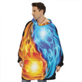 Red And Blue Fire Yin Yang Print Hoodie Blanket