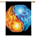 Red And Blue Fire Yin Yang Print House Flag