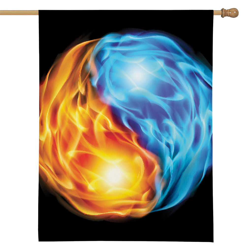Red And Blue Fire Yin Yang Print House Flag