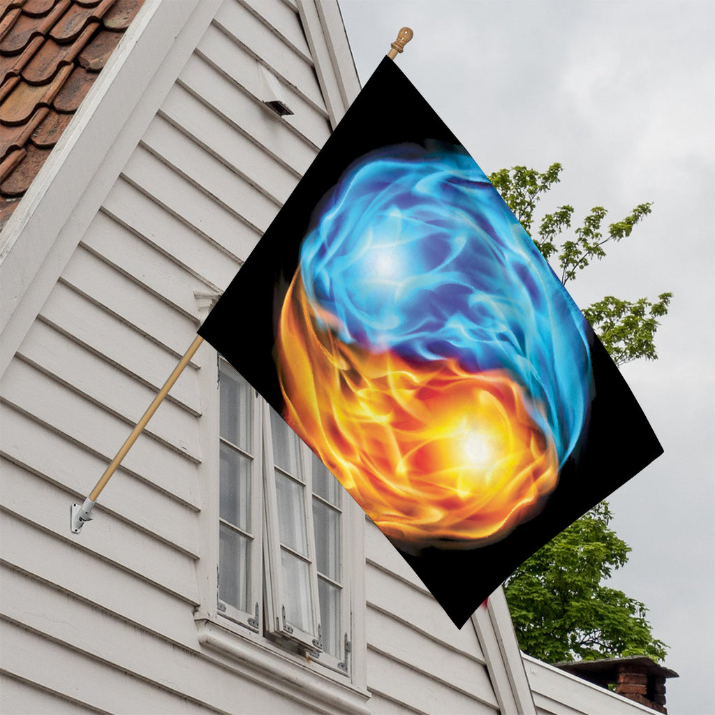 Red And Blue Fire Yin Yang Print House Flag