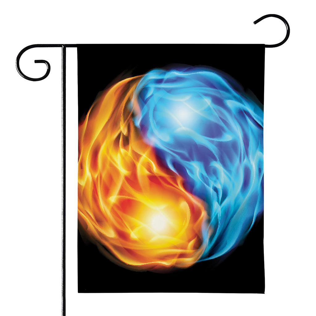 Red And Blue Fire Yin Yang Print House Flag