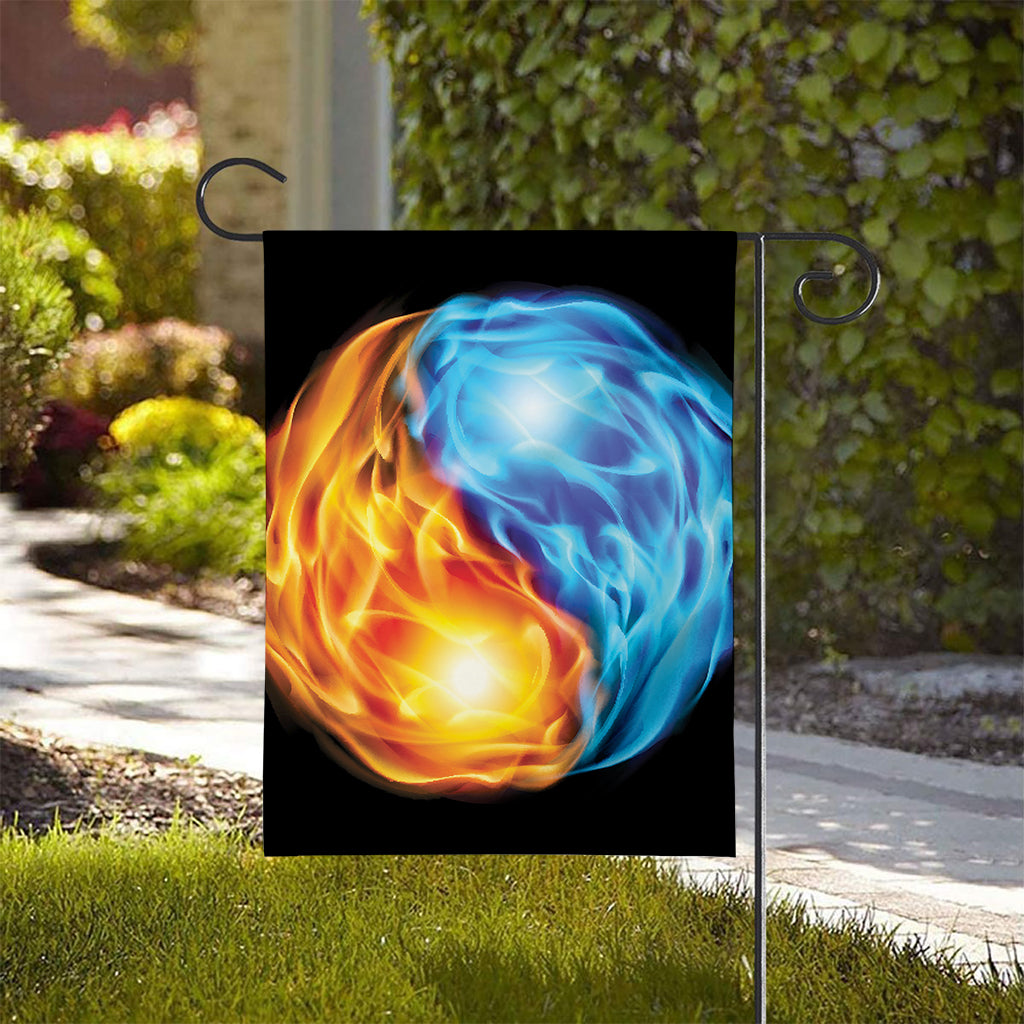 Red And Blue Fire Yin Yang Print House Flag