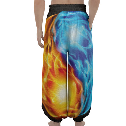 Red And Blue Fire Yin Yang Print Lantern Pants