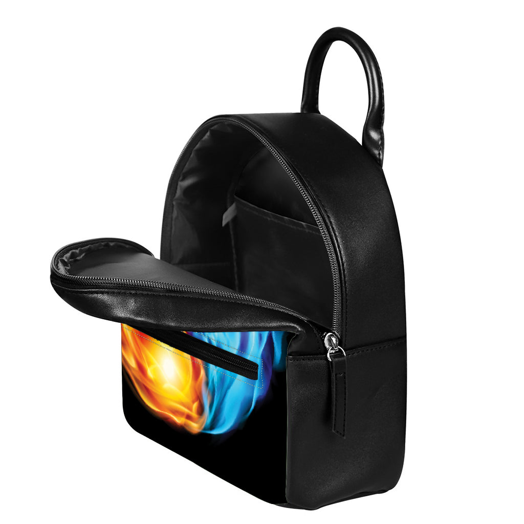 Red And Blue Fire Yin Yang Print Leather Backpack