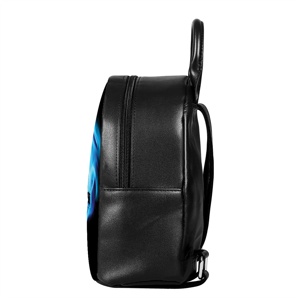 Red And Blue Fire Yin Yang Print Leather Backpack