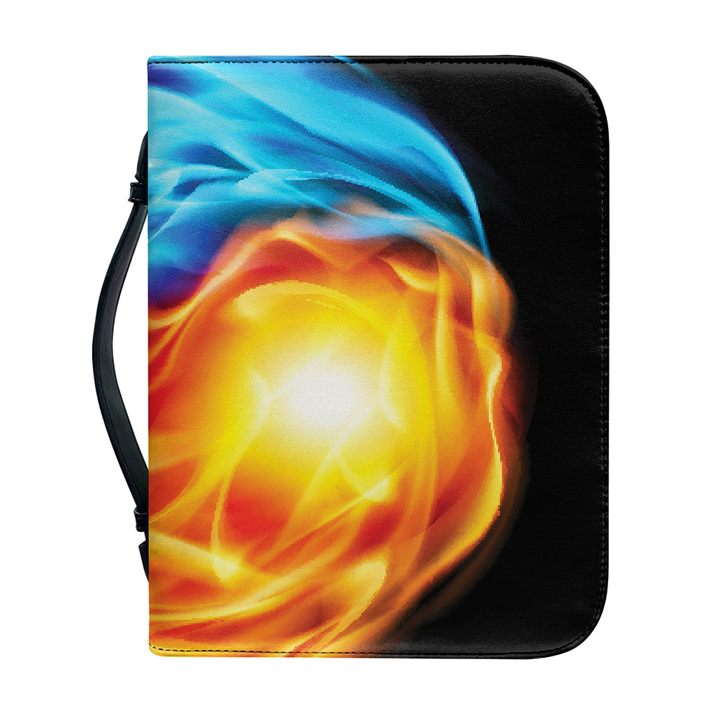Red And Blue Fire Yin Yang Print Leather Bible Cover