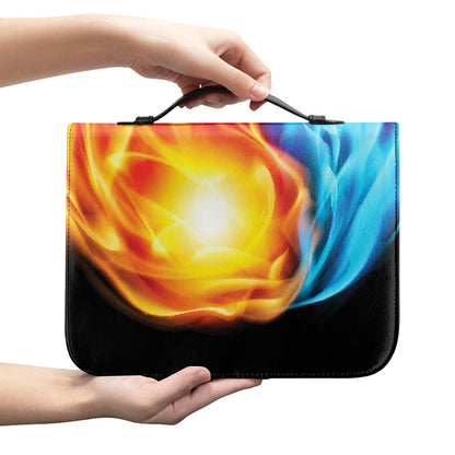 Red And Blue Fire Yin Yang Print Leather Bible Cover