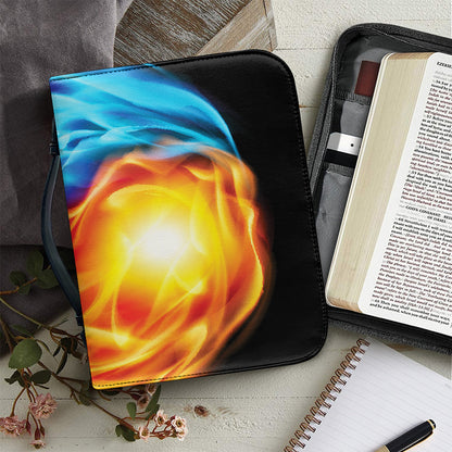 Red And Blue Fire Yin Yang Print Leather Bible Cover