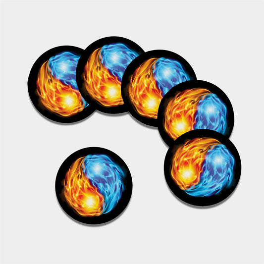 Red And Blue Fire Yin Yang Print Leather Coaster Set